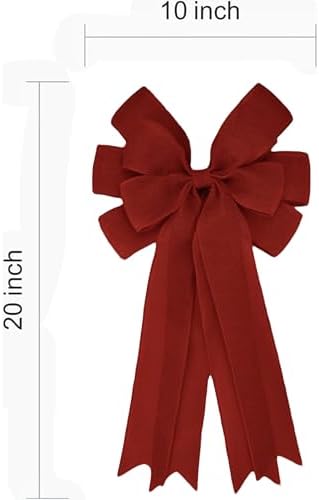 Meseey Double Pack 20X10 Inch Oversized Burgundy Burlap Bows Farmhouse Christmas Tree Topper & All-Weather Wreaths Decor, Heavy Duty Gift Wrapping Accents for Front Door/Cabinet (Burgundy)