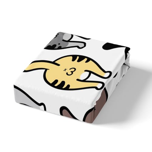 Manfei Lovely Cat Fitted Sheet Cute Kitten Butt of Cat Doodle Bedding Set 3pcs for Kids Boys Animal Theme Sheet Set Soft Polyester Bed Sheets (1 Fitted Sheet + 2 Pillow Cases) Full Size - color: Multi 993, size: Full (54*75*16")