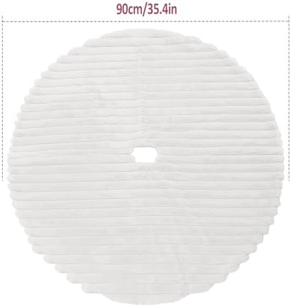Faux Fur Christmas Tree Skirts, 36 inches Plush Fluffy Christmas Tree Skirt with Stripe Textured Pattern for Christmas Tree Decorations (90CM, White Stripe)