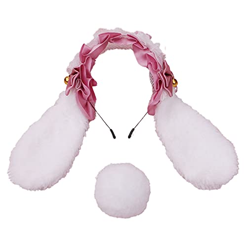 Faylay Cosplay Women Plush Furry Bunny Ears Headwear Accessory Rabbit Headband - color: 7-bjoft With Tail