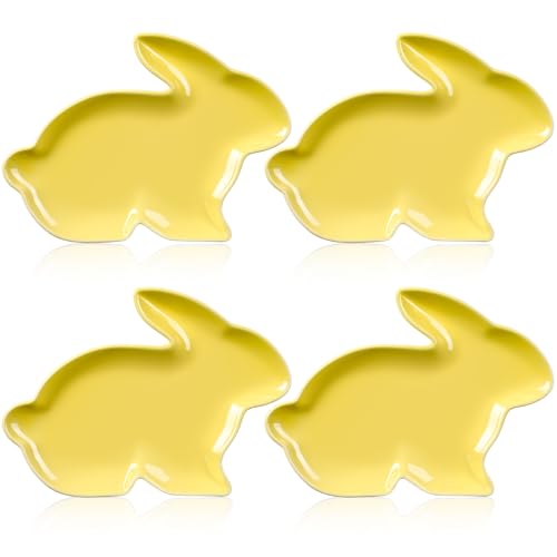 Jinei 4 Pcs Easter Bunny Shaped Plates Ceramic Serving Candy Dishes Rabbit Dinner Tray Salad Dessert Appetizer Plates Dinnerware for Easter Party Spring Garden Tea Party Supplies(Yellow) - color: Yellow