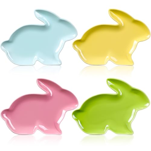 Jinei 4 Pcs Easter Bunny Shaped Plates Ceramic Serving Candy Dishes Rabbit Dinner Tray Salad Dessert Appetizer Plates Dinnerware for Easter Party Spring Garden Tea Party Supplies(Multicolor) - color: Multicolor