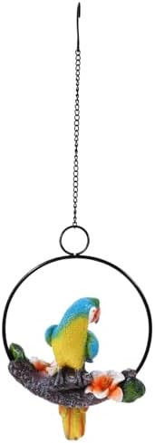 Blue Hanging Parrot Ornament with Iron Ring Resin Garden Decor