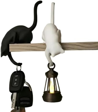 Cat Shelf Hook with Lantern,Resin 3D Print,Book Ledge Decor for Cat Owners
