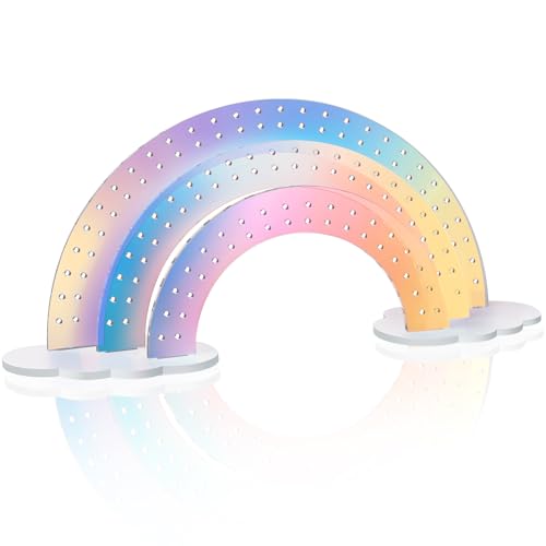 NiHome 3-Tier Iridescent Acrylic Rainbow Earring Organizer, Lightweight & Durable Design 140 Holes for 70 Pairs, Unique Front Row for Special Earrings, 11.8" W x 6.25" H - color: Iridescent