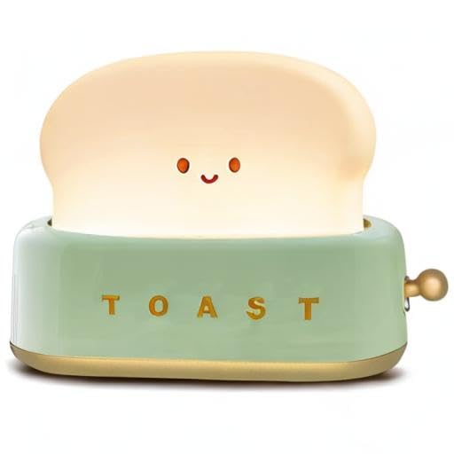 QANYI Desk Decor Toaster Lamp, Rechargeable Small Lamp with Smile Face Toast Bread Cute Toaster Shape Room Decor Night Light for Bedroom, Bedside, Living Room, Dining, Desk Decorations, Gift