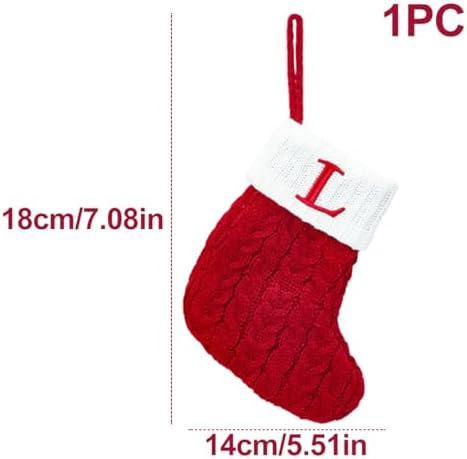 Christmas Stocking Monogram Hanging Socks 7??5.5 Inch Knit Small Sock Hanging Ornament Gift Bags for Xmas Tree Fireplace Home Decoration (L)