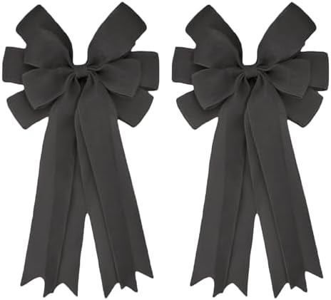 Meseey Double Pack 20X10 Inch Oversized Black Burlap Bows Farmhouse Christmas Tree Topper & All-Weather Wreaths Decor, Heavy Duty Gift Wrapping Accents for Front Door/Cabinet (Black)