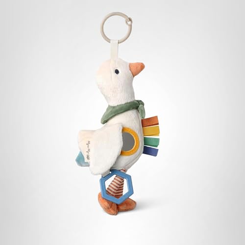 Itzy Ritzy Bitzy Traveler Car Seat & Stroller Toy for Babies – Developmental Sensory Toy Features Crinkle & Rattle Sounds & Multiple Textures – Hanging Travel Buddy for On-the-Go Entertainment (Goose)