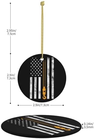 Holiday Ceramic Ornament, Lifting Hook Thin American Flag Crane Operator, Double-Sided Round Pendant, Ideal Christmas Decoration