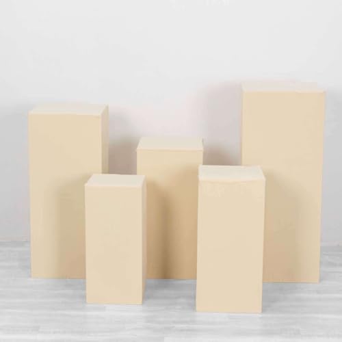 Efavormart Set of 5 Beige Spandex Rectangular Plinth Display Box Stand Covers, Stretchable Pedestal Pillar Prop Covers - 160 GSM