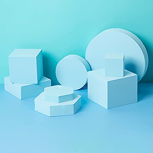 8PCS Geometric Cube Photo Props Set, Hard Foam Photography Background Props for Goods, Crafts, Lipstick, Jewelry, Cosmetics, Makeup Tools, Food (Blue) - color: Blue