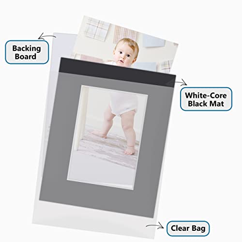 Somime 10 Pack Black Picture Frame 11x14 Mat Board,White Core Bevel Cut Mats 8.5x11, Whole Frame Mat Kit Includes 10 Picture Photo Mattes & 10 Backings & 10 Krystal Sleeve Bags - size: 11x14 10pack black complete set for 8.5x11