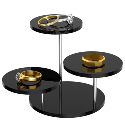 Round Acrylic Display Riser Stands, 3 Tier Jewelry Display Stands for Rings Earrings Mini Figurines 1 Pack(Black) - color: Black