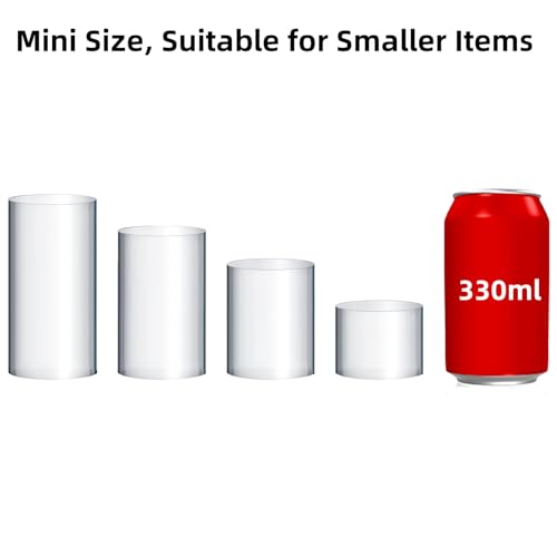 Hacaroa 4 Pcs Acrylic Cylinder Risers Display Stand, Clear Polished Round Display Blocks Transparent Photo Props, Mini Solid Pedestal Base for Jewelry, Perfumes, Figurines, 4 Sizes