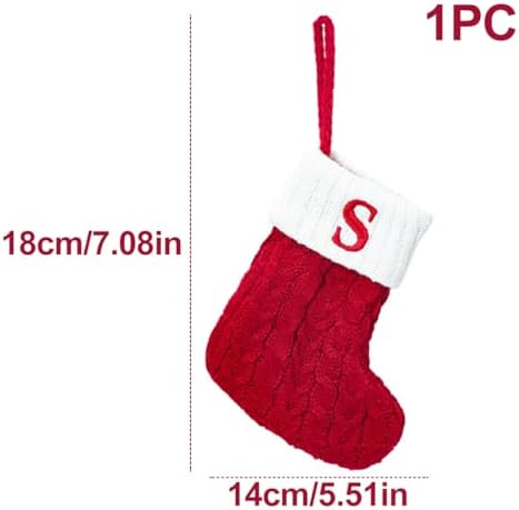 Christmas Stocking Monogram Hanging Socks 7??5.5 Inch Knit Small Sock Hanging Ornament Gift Bags for Xmas Tree Fireplace Home Decoration (S)