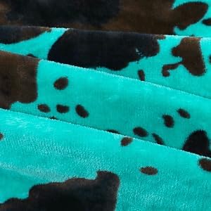 Teal Fleece Blanket Twin Size - Plush Soft Warm Turquoise Cow Print Throw for Bed, Couch, Sofa, Room Decor & Gifts
