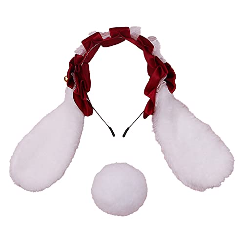 Faylay Cosplay Women Plush Furry Bunny Ears Headwear Accessory Rabbit Headband - color: 6-bjjht With Tail