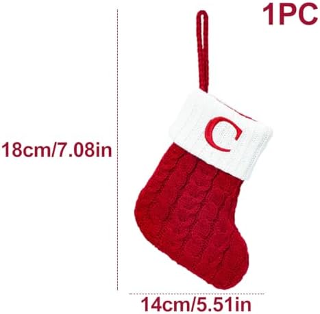 Christmas Stocking Monogram Hanging Socks 7??5.5 Inch Knit Small Sock Hanging Ornament Gift Bags for Xmas Tree Fireplace Home Decoration (C)