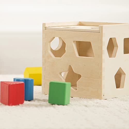Melissa & Doug Shape Sorting Cube - Classic Wooden Toy With 12 Shapes