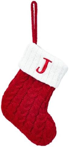 Christmas Stocking Monogram Hanging Socks 7??5.5 Inch Knit Small Sock Hanging Ornament Gift Bags for Xmas Tree Fireplace Home Decoration (J)