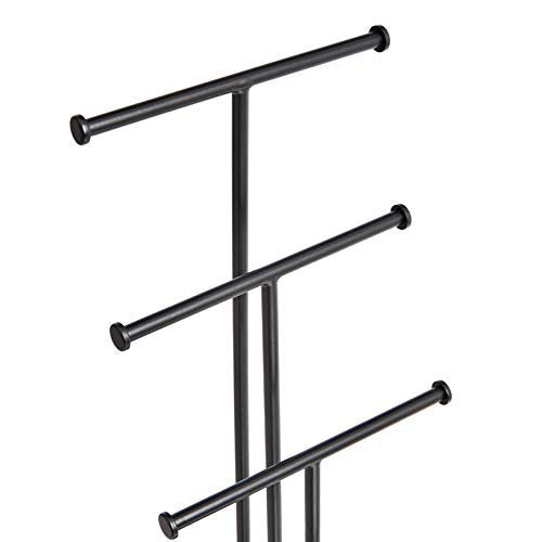 Amazon Basics Four-Tier Jewelry Organizer Tree Stand, Necklace Earring Bracelet Holder with Ring Storage, Walnut/Black - color: Walnut/Black, style: Tree Stand