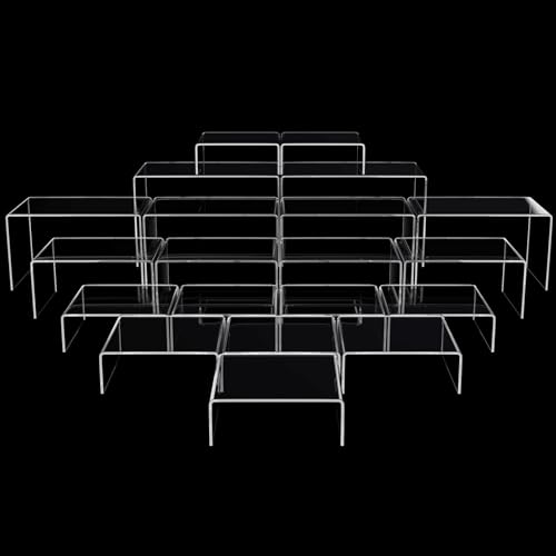 Chuangdi 20 Pcs Acrylic Display Risers, Clear Product Stand, Jewelry Display Riser Shelf Showcase Fixtures for Figure Dessert Cupcake Candy Action Showcase(Extra Large Set) - color: Clear, size: Extra Large Set