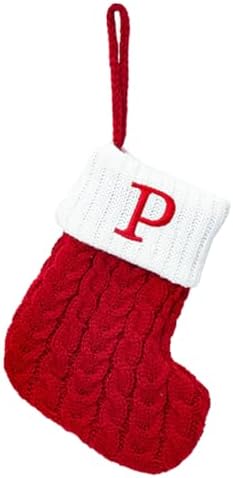 Christmas Stocking Monogram Hanging Socks 7??5.5 Inch Knit Small Sock Hanging Ornament Gift Bags for Xmas Tree Fireplace Home Decoration (P)