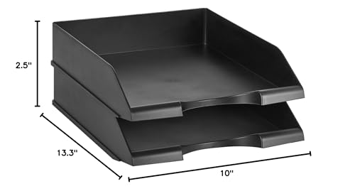 Amazon Basics Rectangular Stackable Desk Organizer Office Letter Tray, File Storage, Paper Organizer, Black, 2-Pack