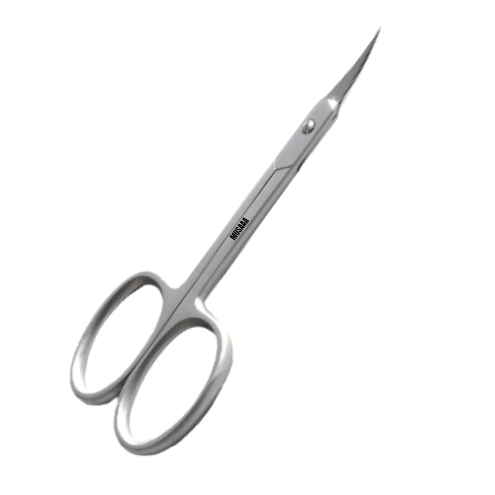 GENERIC Xios Cuticle Scissors Fine Curved Blade Effetient Slim Manicure Scissors for Cuticles Professional Small Scissors with Precise Pointed Tip for Eyebrow Eyelash and Dry Skin (Classic), Silver