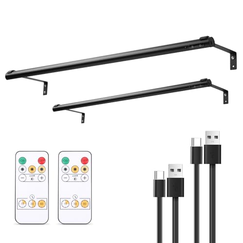 Battery Operated Wireless Picture Light，Rechargeable/Plugged in 31.5inch Painting Display Light,Remote Control Wall Lights with Three Modes and Timing for Art Frame (2 Black) - color: 2 Black