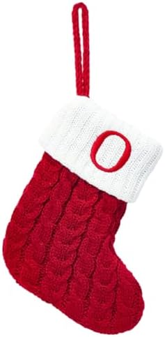 Christmas Stocking Monogram Hanging Socks 7??5.5 Inch Knit Small Sock Hanging Ornament Gift Bags for Xmas Tree Fireplace Home Decoration (O)