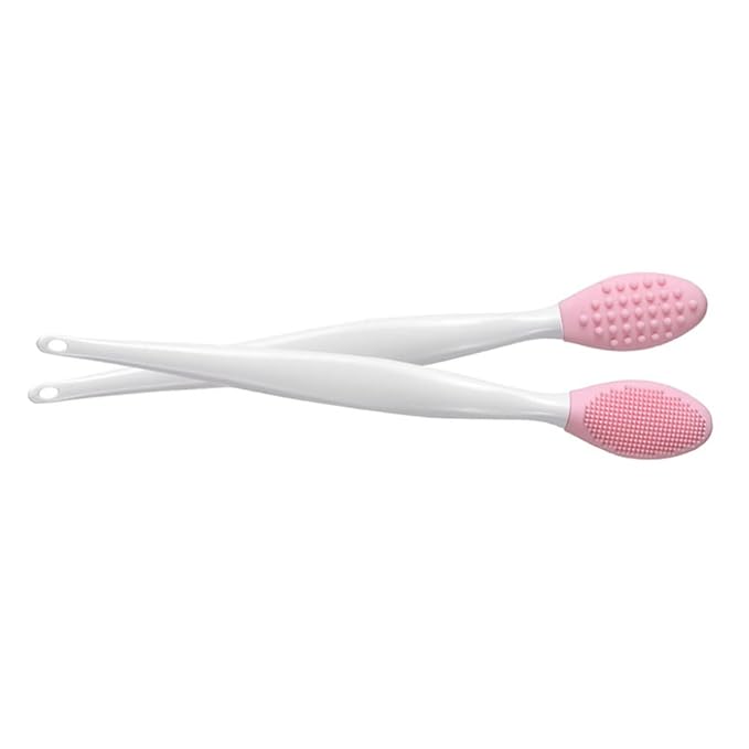 Exfoliating Lip Brush, Silicone Lip Brush Double Sided Nose Scrubber Soft Manual Blackhead Cleaner 2PCS, Soft Cleaner