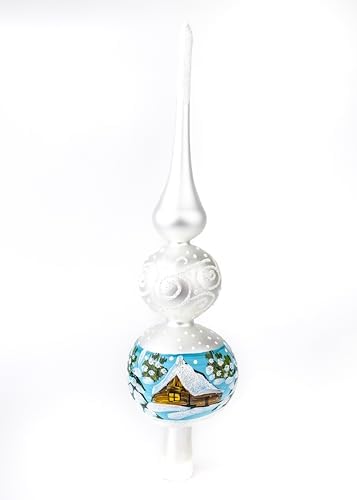 Spitz Glass Christmas Tree Topper Mouth Blown by Polish Artisans and Hand Decorated with Embellishments Made in Poland