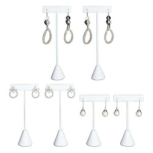 Ikee Design 6Pcs Set Earring T Stand Display Set with 3 Different Heights, T Shape Jewelry Earring Showroom and Tradeshow Showcase Displays, White Leatherette, 4 1/2 H in; 5 3/4 H in; 6 3/4 H in - color: White Faux Leather, 3 Heights