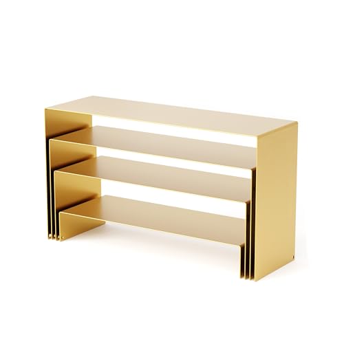 Gold Matte Metal Display Stand,8 Pcs 2 Set Display Risers, Metal Rectangular Display Shelf Holders for Showcase, Dessert, Perfume, Vendor Events, Cupcake Stands, Toys Display Shelves ( 8Pcs-Gold, 7”L~8”L~9”L ) - color: 8Pcs-Gold
