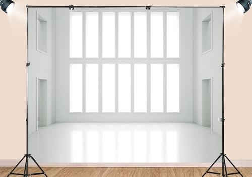 15X8ft Fabric Bright White Loft Large Window Sunlit Room Backdrop Clean Minimalist Interior Background Modern Art Gallery Party Decorations Fashion Shoot Photo Studio Props - size: 15X8ft