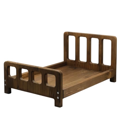 Newborn Photography Props Bed Prop Brown – Rustic Mini Wooden Bed for Baby Photography, Infant Photoshoot Posing Prop for Newborn Sessions - size: Mini Bed Brown