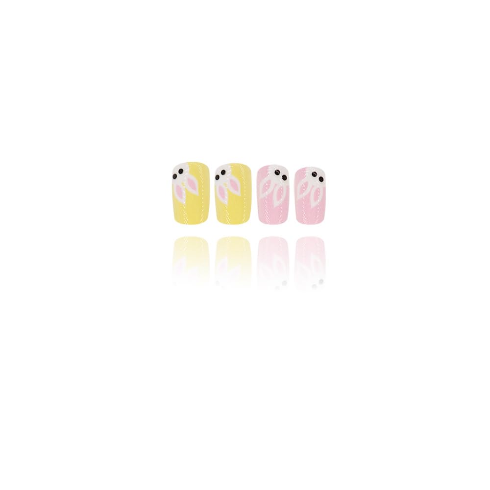 Easter Press on Nails Colorful Short Square Fake Nails with Rabbit Designs Full Cover Glossy Stick on Nails Cute Rabbit False Nails Easter Glue on Nails for Women and Girls Manicure Kit