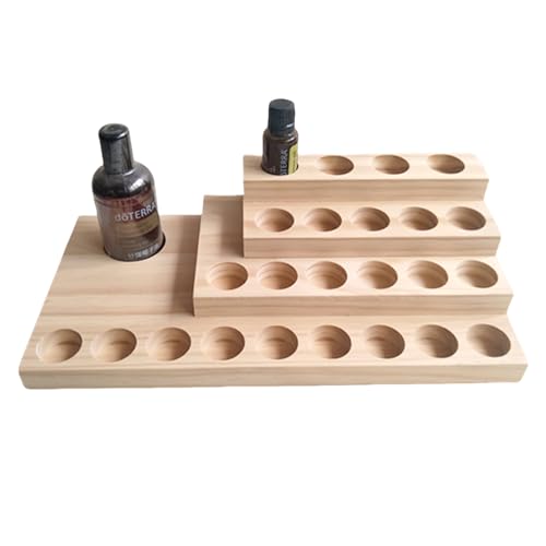 Wooden Essential Oil Rack 4 Tier Essential Oil Holder Shelves for Oil Solid Wood Essential Oil Organizer 25-Bottle Essential Oil Display Stand Tabletop Storage Rack for 5-20ml Bottles - style: 4 Layers-3