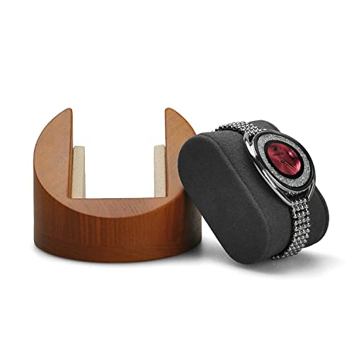 Oirlv Solid Wood Single Watch Display Stand Watch Organizer Showcase Jewelry Display Stand(Round Single, Grey) - color: Grey, size: Round Single