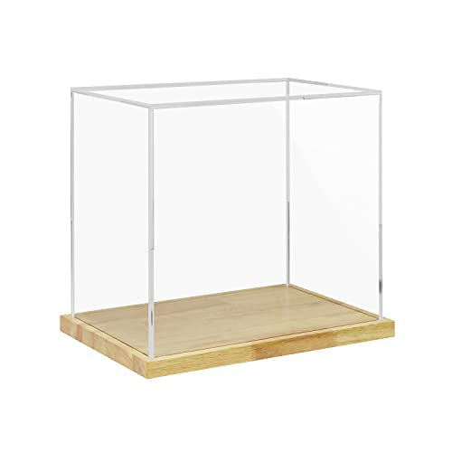 Clear Acrylic Display Case with Solid Wood Base for Trophy, Collectibles, Assemble Cube Display Box Stand Dust Proof Protection Showcase for Action Figures Toys - by BenchPro - size: 16" H x 17" L x 12" D, style: 1" Thick Wood