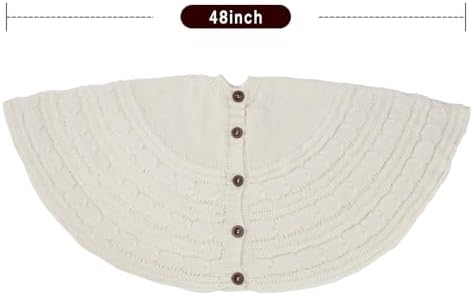 Knitted Christmas Tree Skirt,48 Inch Knit Christmas Tree Skirt Rustic Cream Ivory White Tree Skirt Cable Knit Xmas Tree Skirt for Holiday Decoration