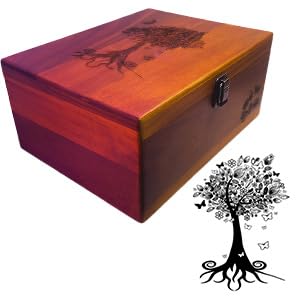 Active Lotus Tree of Life Large Premium Wood Keepsake Box with Hinged Lid and Metal Latch Storage Boxes with Lid Engraved Tree Design Gift Box Treasure StashBox
