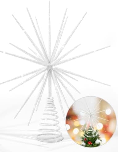 13.7 Inch White Christmas Tree Topper - 3D Burst White Tree Topper, Exploding Star Christmas Tree New Year Holiday Tree Decoration