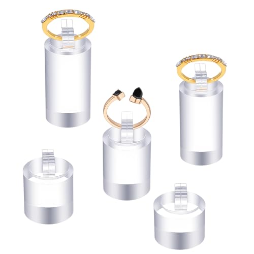 5 Pack Clear Ring Display Stand, Acrylic Ring Display Holder, Cylinder Jewelry Stand Organizer for Wedding Engagement Rings, Sturdy Showcase for Photography Boutique Cosmetic Crafts
