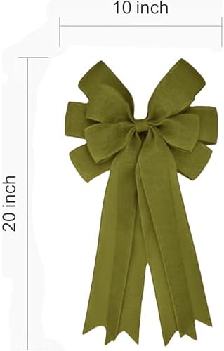 Meseey Double Pack 20X10 Inch Oversized Sage Green Burlap Bows Farmhouse Christmas Tree Topper & All-Weather Wreaths Decor, Heavy Duty Gift Wrapping Accents for Front Door/Cabinet (Sage Green)