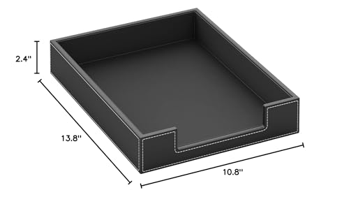 Leather Letter Tray, THIPOTEN Elegant Desk Organizer for Office Supplies, Mail, Paper, File, Magazine, Perfect Office Organization for Desktop(Black)