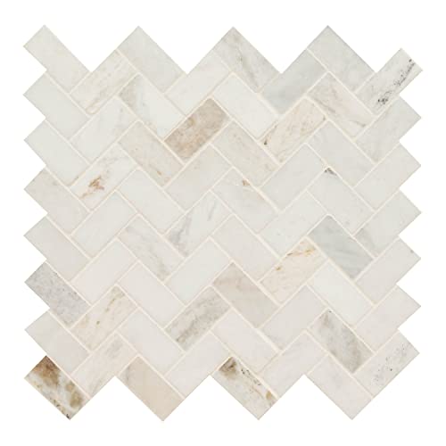 MSI Arabescato Venato White Herringbone Honed Marble Mesh Mounted Mosaic Tile for Bathroom, Kitchen Backsplash, Accent Wall Tile, and Shower Wall Tile - color: Arabescato White, size: SAMPLE