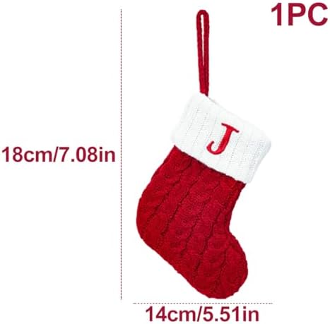 Christmas Stocking Monogram Hanging Socks 7??5.5 Inch Knit Small Sock Hanging Ornament Gift Bags for Xmas Tree Fireplace Home Decoration (J)